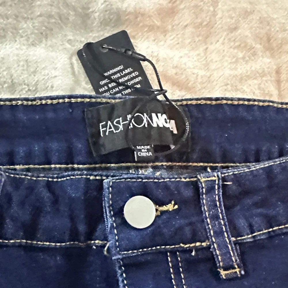 Fashion Nova Navy Ruffle Flare Wide-Leg Jeans - Picture 3 of 5